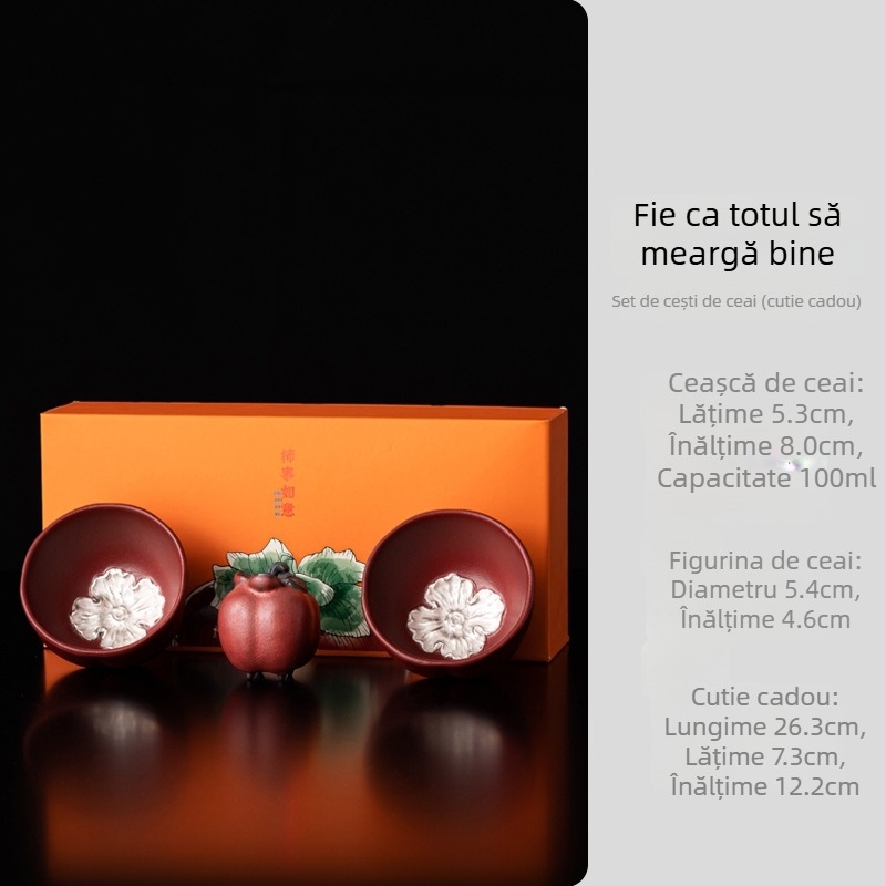 Set de cești de ceai din porțelan roșu, stil chinezesc, cadou pentru casă și birou
