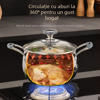 Oală de supă din oțel inoxidabil 304, trei straturi, formă cilindrică cu micro-presiune, pentru uz casnic, pentru aburire, fierbere și gătire, design integrat, compatibilă cu toate plitele