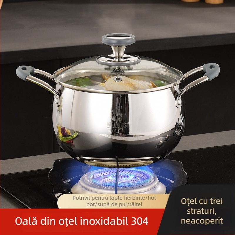 Oală de supă din oțel inoxidabil 304, trei straturi, formă cilindrică cu micro-presiune, pentru uz casnic, pentru aburire, fierbere și gătire, design integrat, compatibilă cu toate plitele
