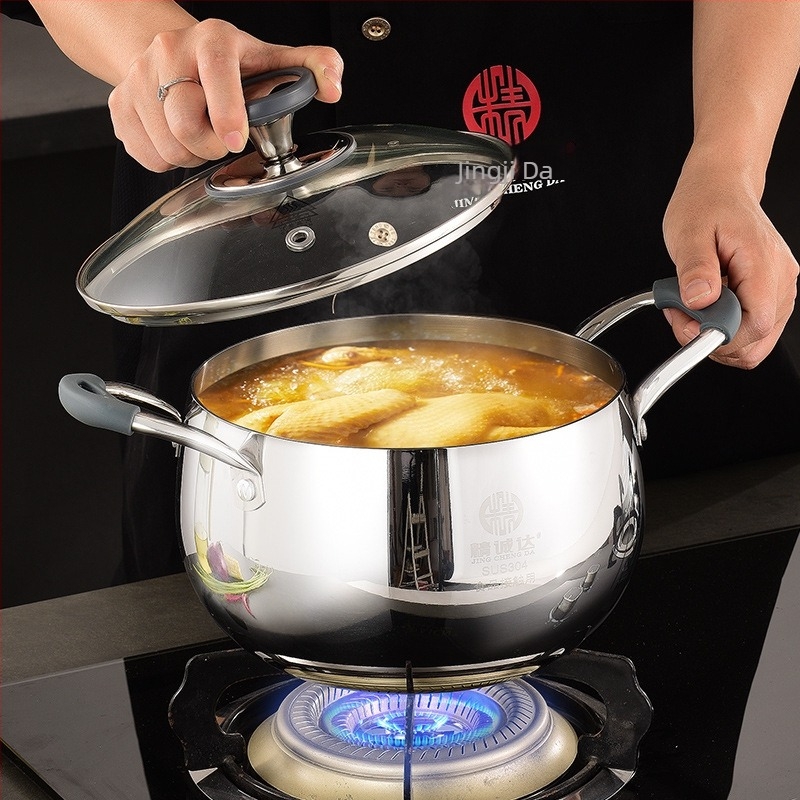 Oală de supă din oțel inoxidabil 304, trei straturi, formă cilindrică cu micro-presiune, pentru uz casnic, pentru aburire, fierbere și gătire, design integrat, compatibilă cu toate plitele
