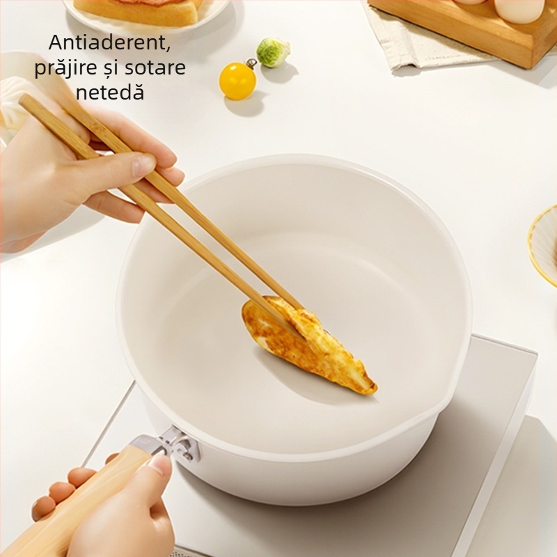 Vas ceramic pentru lapte, antiaderent, mini oală pentru supă și mâncare de bebeluți, cu capac de sticlă