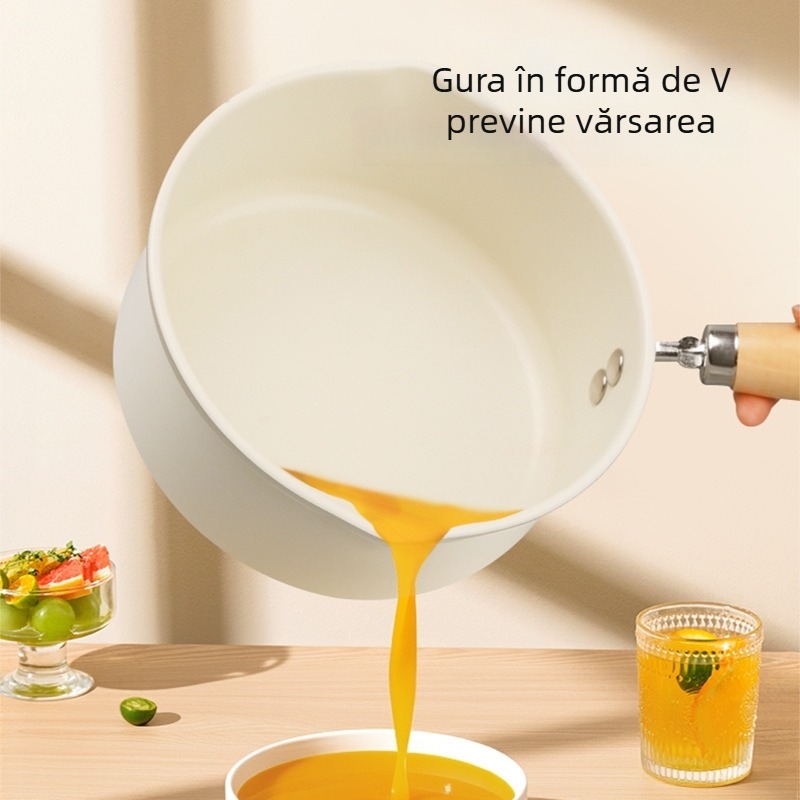 Vas ceramic pentru lapte, antiaderent, mini oală pentru supă și mâncare de bebeluți, cu capac de sticlă