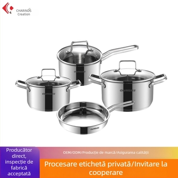 Chuangsheng set de vase din oțel inoxidabil, 6 piese: tigaie, oală de supă și oală pentru lapte