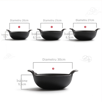 Wok din fontă în formă de lingou, netencuit, oală de gătit groasă în stil vechi, cu capac din sticlă și mâner dublu, pentru uz casnic