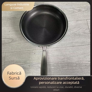 Tigan de prăjire din oțel inoxidabil 304, dimensiuni mici, cu diametre multiple, fără capac, antiaderent, cu fund dublu