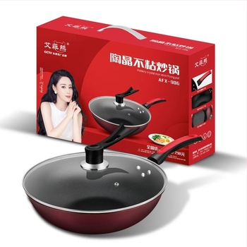 Aifei Bear wok ceramic antiaderent cu fund plat și capac, fără fum