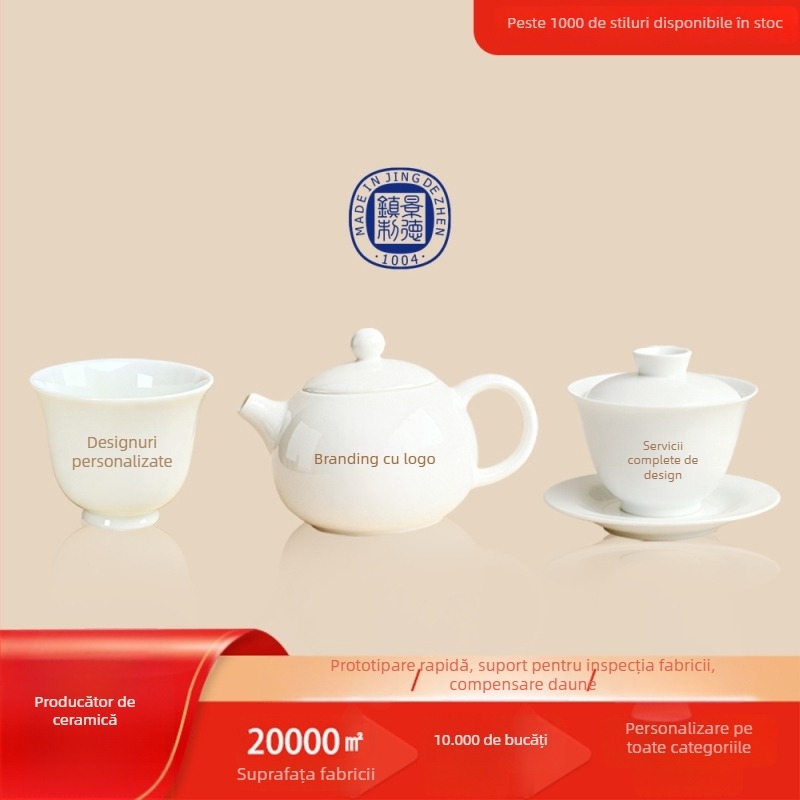 Set de ceai din porțelan cu boluri cu capac, modele personalizabile, mostre de producție