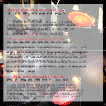 Wok forjat manual, neacoperit, anti-aderent, cu model de solzi de pește, într-o cutie cadou