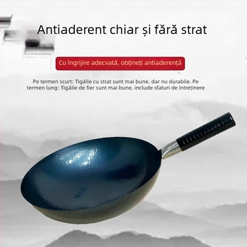 Wok forjat manual, neacoperit, anti-aderent, cu model de solzi de pește, într-o cutie cadou