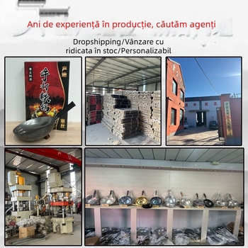 Wok forjat manual, neacoperit, anti-aderent, cu model de solzi de pește, într-o cutie cadou