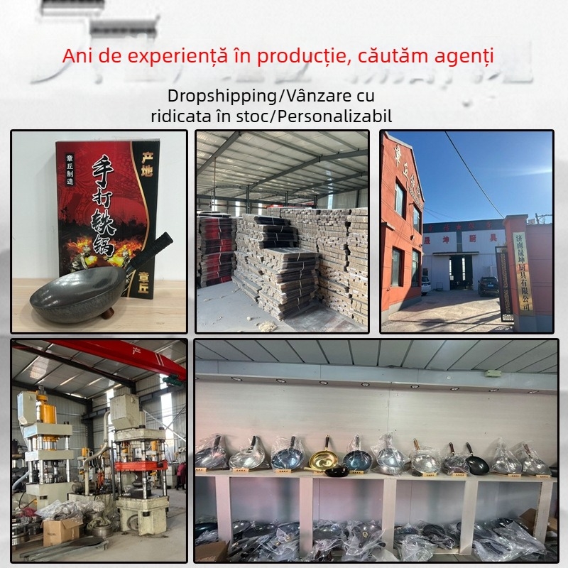 Wok forjat manual, neacoperit, anti-aderent, cu model de solzi de pește, într-o cutie cadou