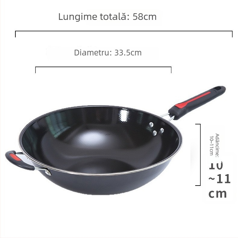 Tigaie emailată antiaderentă, 34 cm, potrivită pentru aragaz cu gaz și plită cu inducție, cu capac de sticlă, personalizare disponibilă