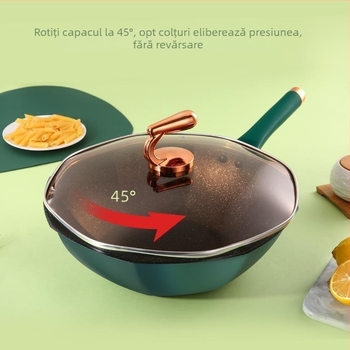 Wok octogonal antiaderent cu piatră Maifan pentru plite cu inducție și gaz, utilizare casnică