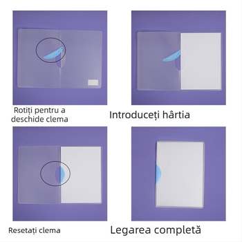 Folder rotativ cu clemă de depozitare, dosar transparent pentru rapoarte, format A4, model EQ321, clemă cu tijă, capac A5, format B5