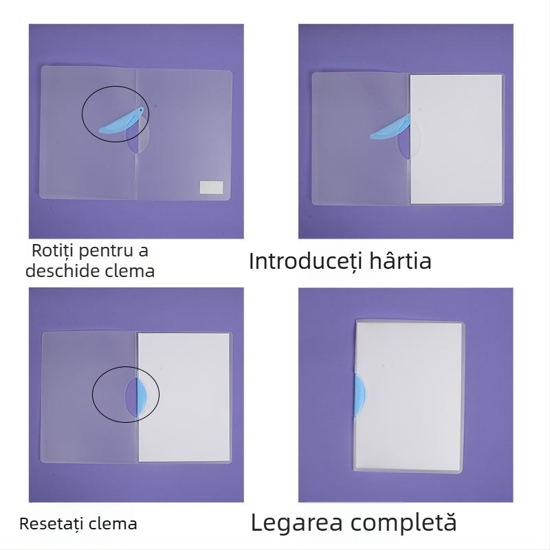 Folder rotativ cu clemă de depozitare, dosar transparent pentru rapoarte, format A4, model EQ321, clemă cu tijă, capac A5, format B5