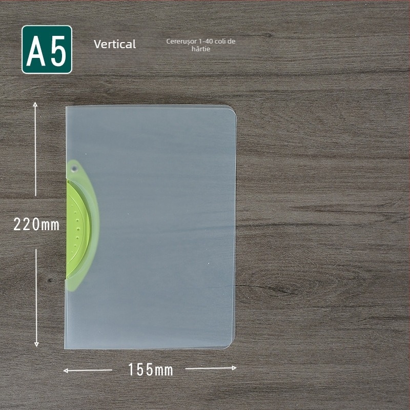 Folder rotativ cu clemă de depozitare, dosar transparent pentru rapoarte, format A4, model EQ321, clemă cu tijă, capac A5, format B5