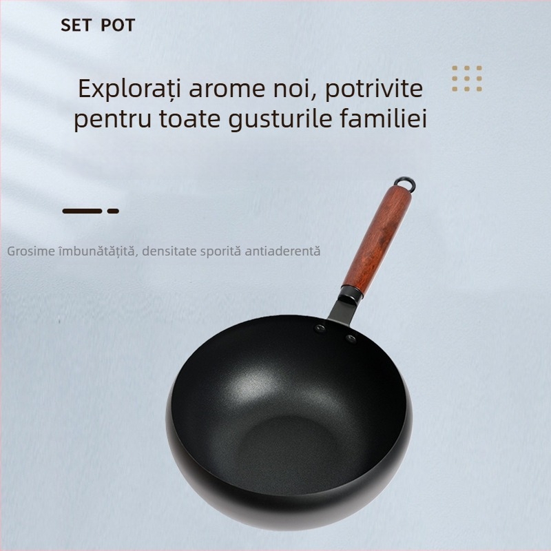 Oală din fontă cu nitrurare profundă, fără strat, antiaderentă, rotundă, pentru gătit și fiert