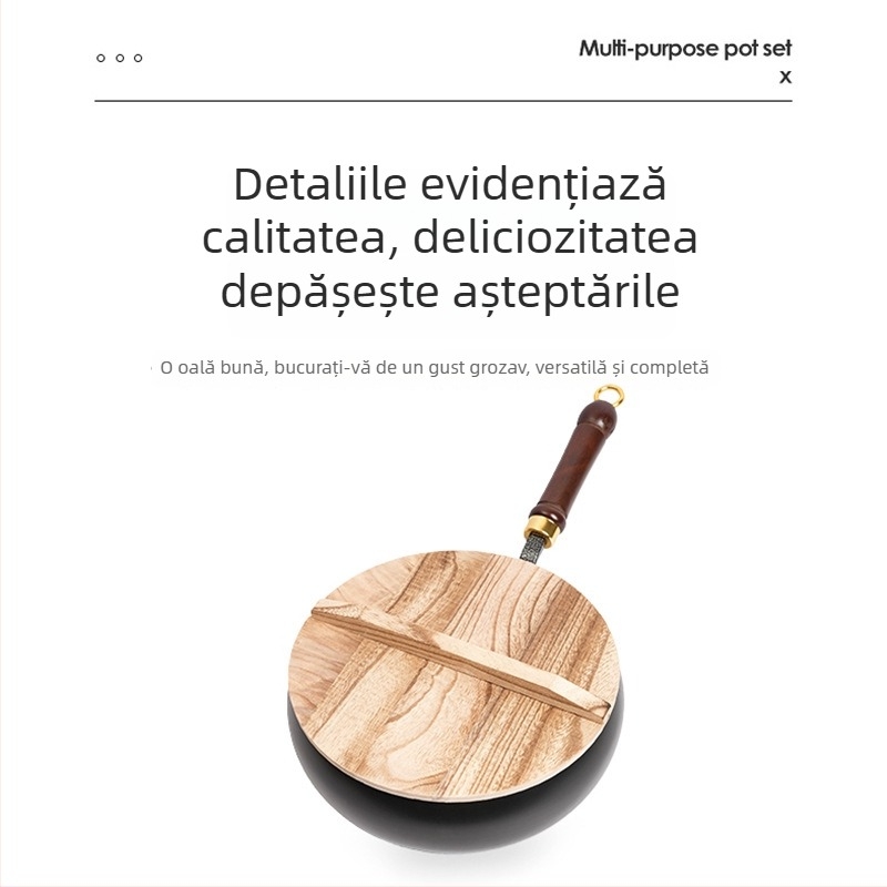 Oală din fontă cu nitrurare profundă, fără strat, antiaderentă, rotundă, pentru gătit și fiert