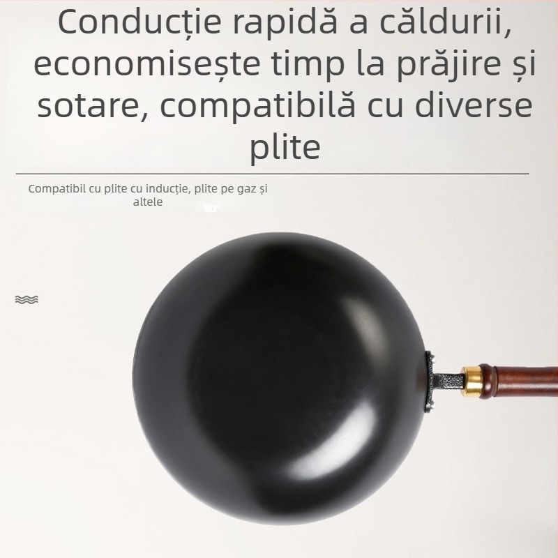 Oală din fontă cu nitrurare profundă, fără strat, antiaderentă, rotundă, pentru gătit și fiert