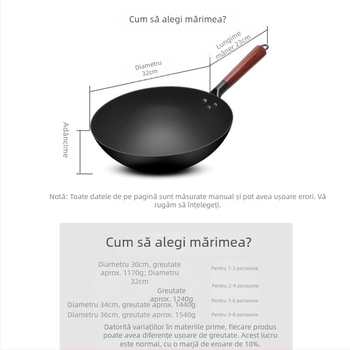 Wok din oțel de carbon, fără acoperire, tigaie pentru plită cu gaz, stil chinezesc