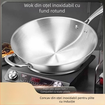 Tigaie din oțel inoxidabil, bază plată, compatibilă cu plita cu inducție, fără strat, fum redus, pentru ouă și clătite, antiaderent