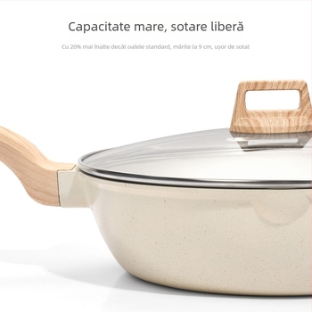 Wok din aluminiu cu piatră Maifan, antiaderent, pentru uz casnic, compatibil cu plitele pe gaz și inducție