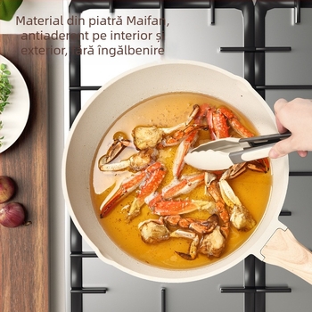 Wok din aluminiu cu piatră Maifan, antiaderent, pentru uz casnic, compatibil cu plitele pe gaz și inducție