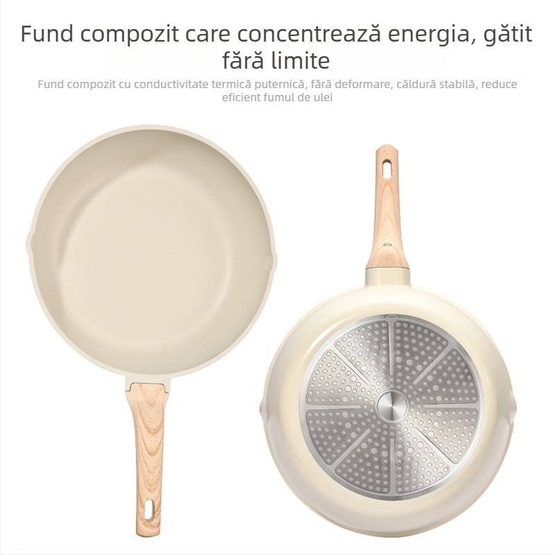 Wok din aluminiu cu piatră Maifan, antiaderent, pentru uz casnic, compatibil cu plitele pe gaz și inducție