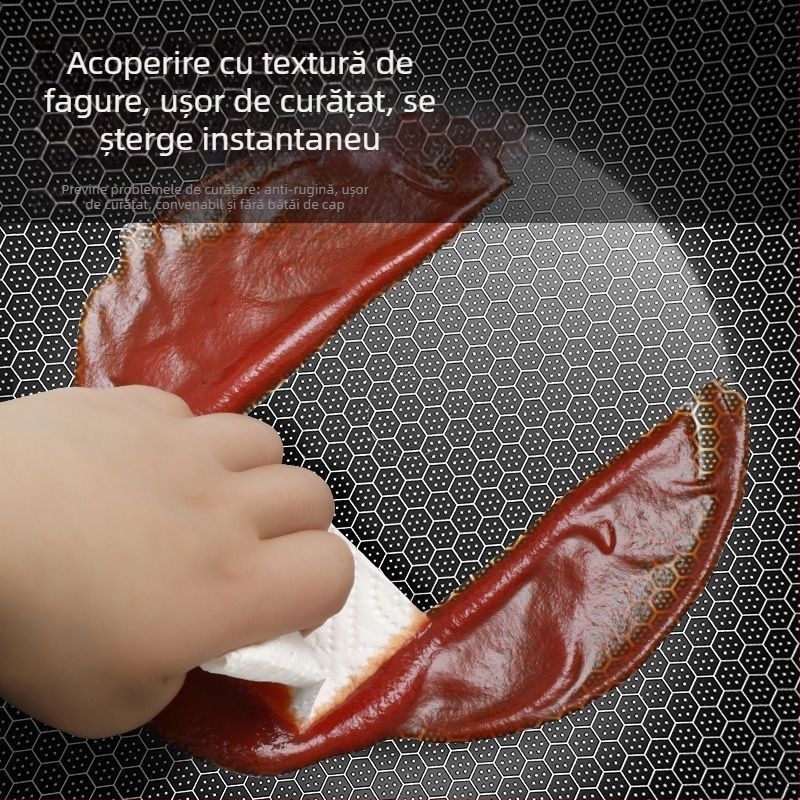 Wok din oțel inoxidabil cu structură fagure, fund plat, fără strat, bază cu mai multe straturi, compatibil cu plitele cu inducție și gaz