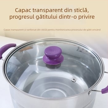Maori Set oale de supă din oțel inoxidabil 410 – durabil, rezistent la căderi și la temperaturi înalte, capac din sticlă, pentru bucătărie, multi-funcțional, 3,1–4 L