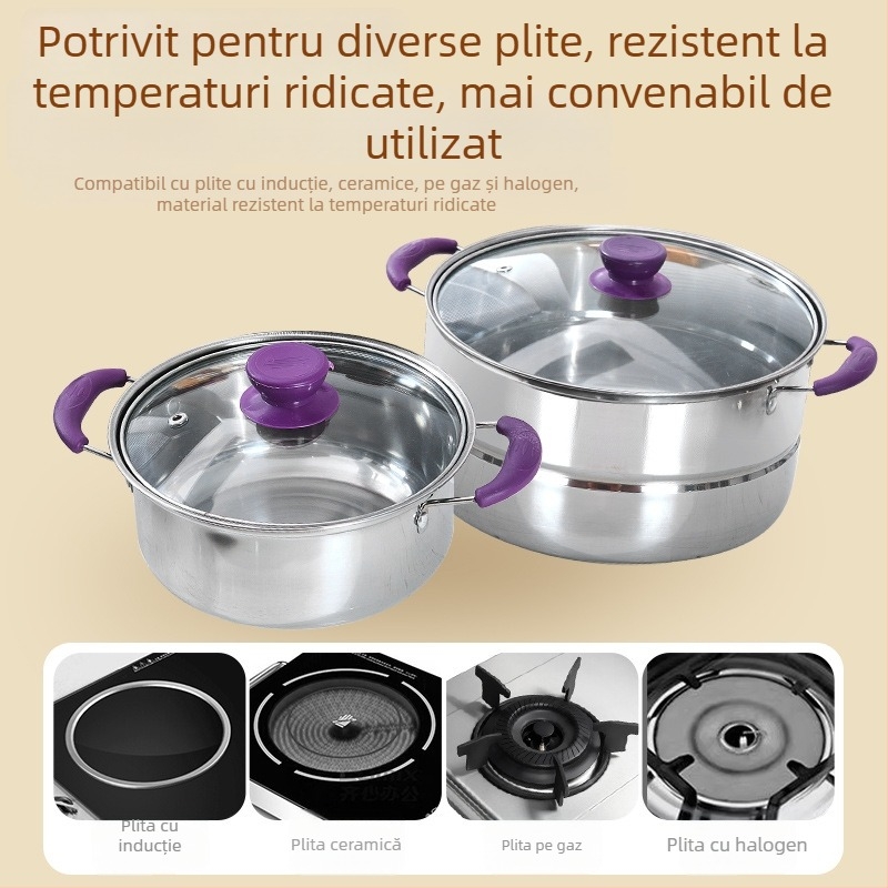 Maori Set oale de supă din oțel inoxidabil 410 – durabil, rezistent la căderi și la temperaturi înalte, capac din sticlă, pentru bucătărie, multi-funcțional, 3,1–4 L