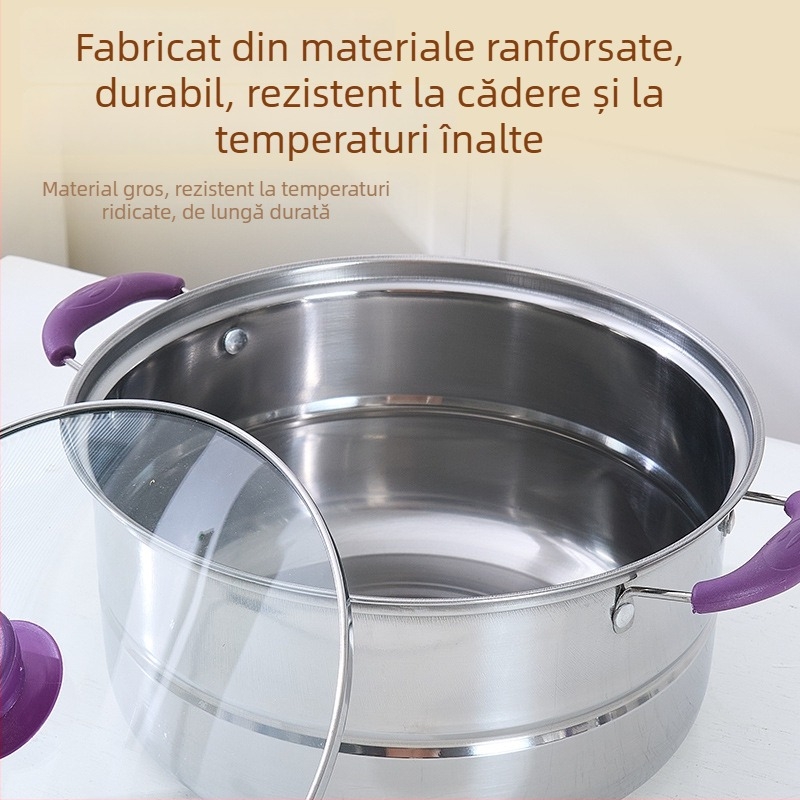 Maori Set oale de supă din oțel inoxidabil 410 – durabil, rezistent la căderi și la temperaturi înalte, capac din sticlă, pentru bucătărie, multi-funcțional, 3,1–4 L