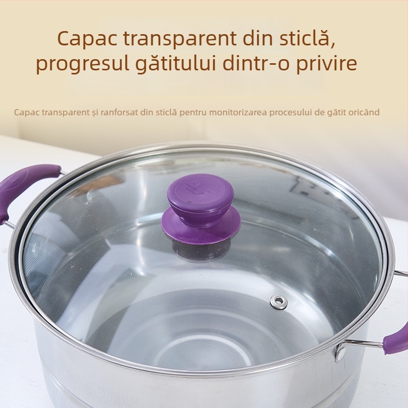 Maori Set oale de supă din oțel inoxidabil 410 – durabil, rezistent la căderi și la temperaturi înalte, capac din sticlă, pentru bucătărie, multi-funcțional, 3,1–4 L