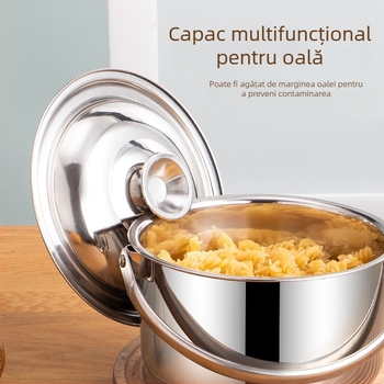 Oală de gătit din oțel inoxidabil cu capac, nemagnetică, multifuncțională, cu mâner din oțel și fund gros