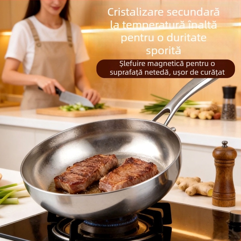 Wok din titan pur, cu textură de solzi de pește, antiaderent, compatibil cu inducția
