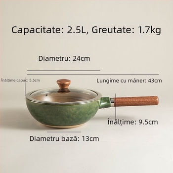 Oală de gătit ceramică fără strat, cu mâner, antiaderentă și rezistentă la temperaturi înalte