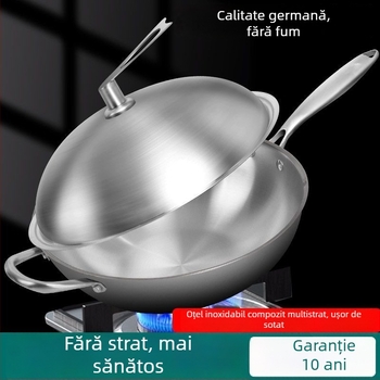 Tigaie din oțel inoxidabil, de calitate comercială, cu bază plată groasă, fără strat, rezistentă la rugină, pentru uz casnic, compatibilă cu plitele cu inducție