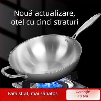 Tigaie din oțel inoxidabil, de calitate comercială, cu bază plată groasă, fără strat, rezistentă la rugină, pentru uz casnic, compatibilă cu plitele cu inducție