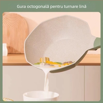 Wok octagonal cu piatră Maifan, antiaderent, compatibil cu plita cu inducție, capacitate mare
