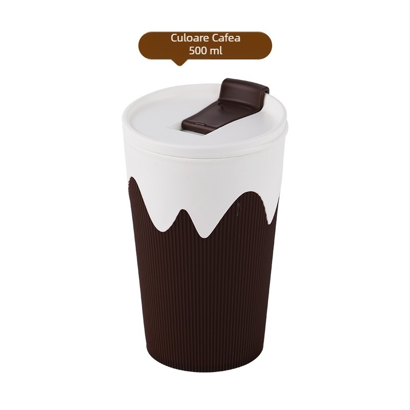 Cană de cafea cu capac pentru băut direct, cană pentru cuplu cu pai, portabilă pentru mașină, cană detașabilă pentru băuturi reci, cadou