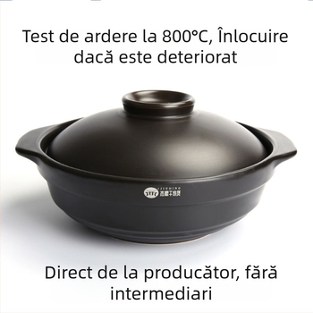 Caserolă ceramică pentru flacără deschisă, rezistentă la temperaturi înalte până la 800°C, nu se crapă, potrivită pentru gătit lent.