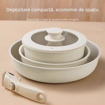 Set de vase ceramice pentru gospodărie cu mâneri detașabile, vase antiaderente din piatră Maifan, tigaie, oală de supă, oală pentru lapte, set complet de oale