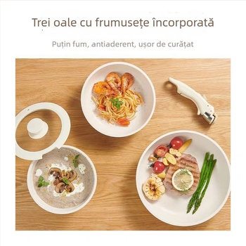 Set de vase ceramice pentru gospodărie cu mâneri detașabile, vase antiaderente din piatră Maifan, tigaie, oală de supă, oală pentru lapte, set complet de oale