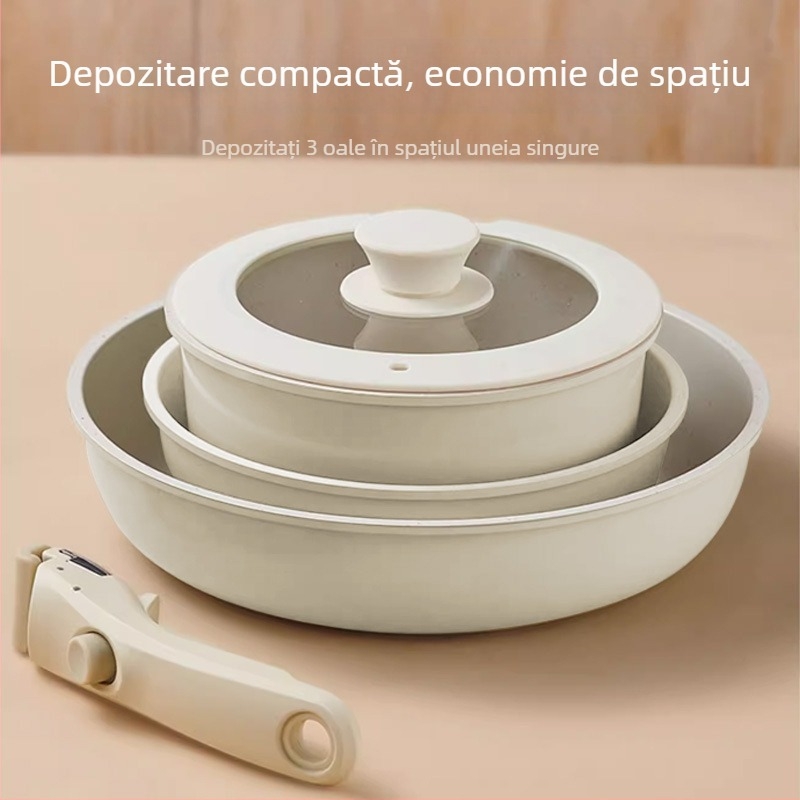 Set de vase ceramice pentru gospodărie cu mâneri detașabile, vase antiaderente din piatră Maifan, tigaie, oală de supă, oală pentru lapte, set complet de oale