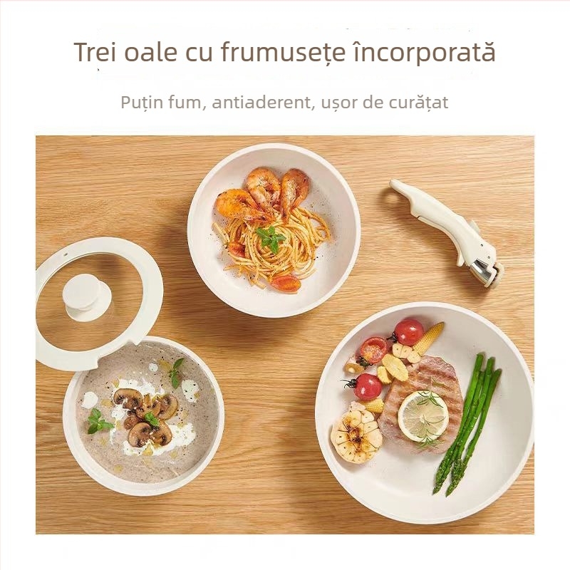 Set de vase ceramice pentru gospodărie cu mâneri detașabile, vase antiaderente din piatră Maifan, tigaie, oală de supă, oală pentru lapte, set complet de oale