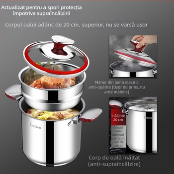 Lexon oală de supă din oțel inoxidabil 304, cu fund dublu, corp drept înalt, grilaj de abur, compatibilă cu plita cu inducție și cu gaz