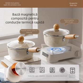 Oală de lapte din porțelan cu glazură ceramică, antiaderentă, mică, pentru lapte și tăiței instant