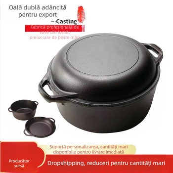 Oală de fontă adâncă cu două mânere — vas multifuncțional pentru coacere, prăjire și fierbere, 3,1–4 L, diametru 26 cm
