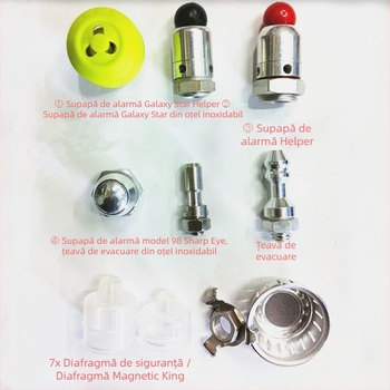 Set de valve pentru oală sub presiune: manșon de cauciuc pentru valvă, supapă de evacuare, supapă de siguranță din aluminiu și tijă de evacuare