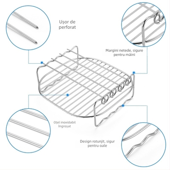 Grilă din oțel inoxidabil cu două niveluri pentru friteuza cu aer, dimensiuni 6/7/8 inch